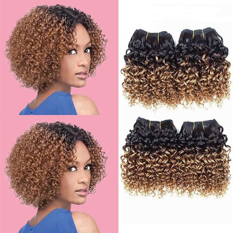 Jinhongze Kinky Curly Bundles Human Hair 8 inch Curly Human hair 4 Bundles 1B/30# Afro weave bundles Brazilian Virgin Human Hair 50 Gram/Bundle (8 8 8 8, 1B 30#) - Image 1